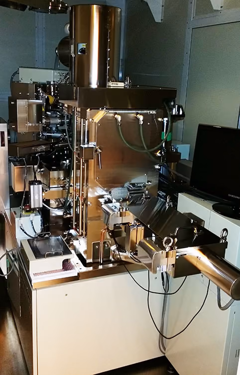 Tall direct-write electron-beam lithography tool installed inside a cleanroom.